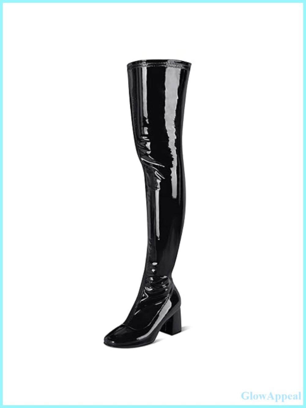 Women Patent Leather Thigh High Chunky Heel Gogo Boots Square Toe Over Knee